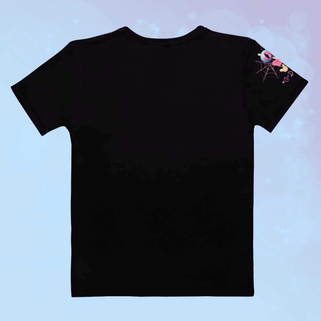 The back of the ‘Demon Kawaii Ice Cream Pastel Goth’ t-shirt is elegantly simple, offering a clean canvas. While void of additional visuals, the smooth surface maintains the overall appeal of the shirt’s pastel goth, kawaii, yami kawaii, and shoujo manga fusion, allowing the front design to take center stage.