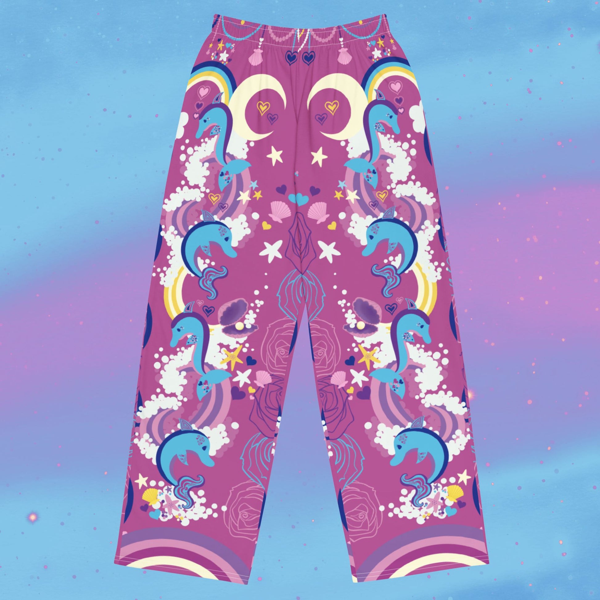 Pink kawaii pants rainbows and dolphins soft stretchy kawaii pants cute pants.